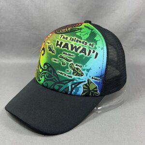 Islands of Hawaii Snapback Hat Black Trucker Hawaiian Surfwear Tropical Mens